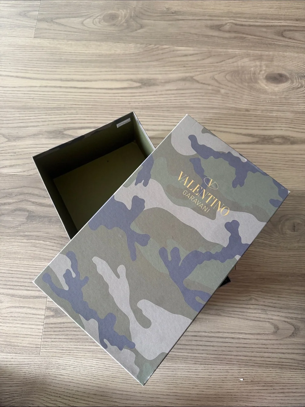 Valentino Camouflage EMPTY SHOES Box in Green, Gray & Blue with Gold Logo